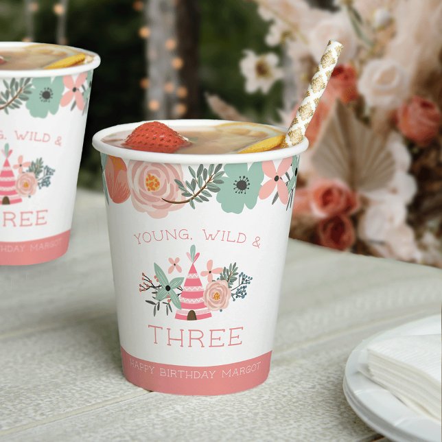 Young, Wild & Three Personalised First Birthday Paper Cups (Creator Uploaded)