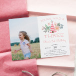 Young, Wild & Three | Photo Birthday Party Invite<br><div class="desc">Adorable boho style party invitation's for your little one's third birthday party feature a pink teepee illustration, flanked by pastel flowers and leaves. "Young, wild and three" appears in peach lettering. Personalise with your three year old's birthday party details in modern and whimsical peach and grey lettering, and add a...</div>