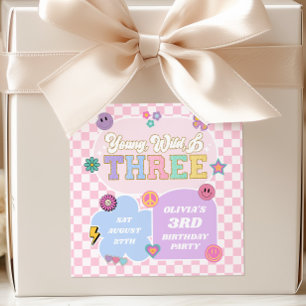 Young Wild & Three Preppy Patch 3rd Birthday Party Square Sticker