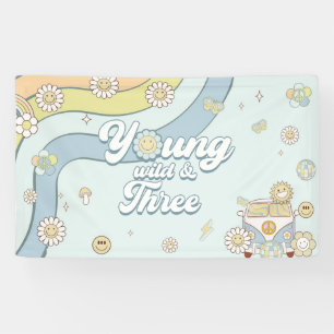 Young Wild Three Retro Rainbow 3rd Birthday Banner
