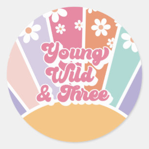 Young Wild Three Retro Sunshine Rainbow Daisy Classic Round Sticker