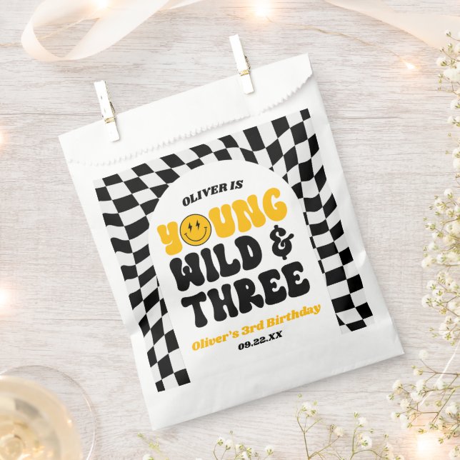 Young Wild & Three Retro Third 3rd Birthday Party Favour Bags (Clipped)