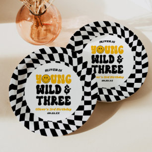 Young Wild & Three Retro Third 3rd Birthday Party Paper Plate