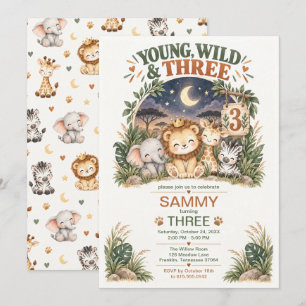 Young Wild & Three Safari 3rd Birthday Invitation
