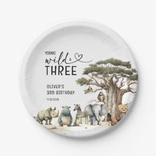 Young Wild Three Safari 3rd Birthday Welcome Sign Paper Plate