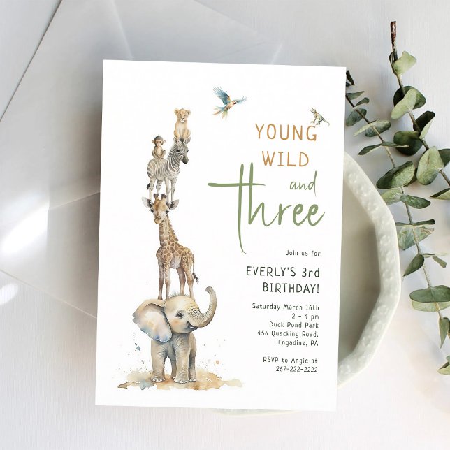 Young Wild & Three Safari Animals Birthday Invitation (Creator Uploaded)