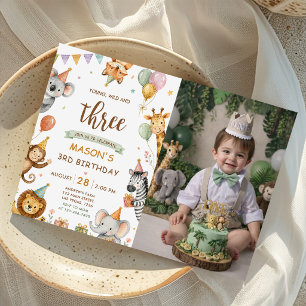 Young Wild &Three Safari Birthday Photo Invitation