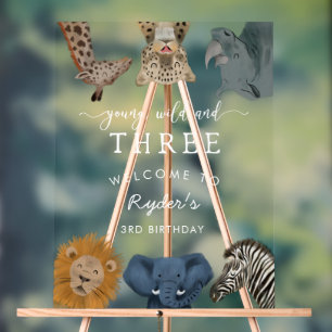Young Wild Three Safari Birthday Welcome Acrylic Sign