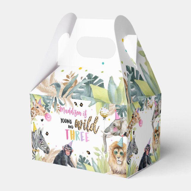 Young Wild Three Safari Party Animals 3rd Birthday Favour Box (Front Side)