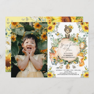 Young Wild & Three Sunflower Woodland Birthday Invitation