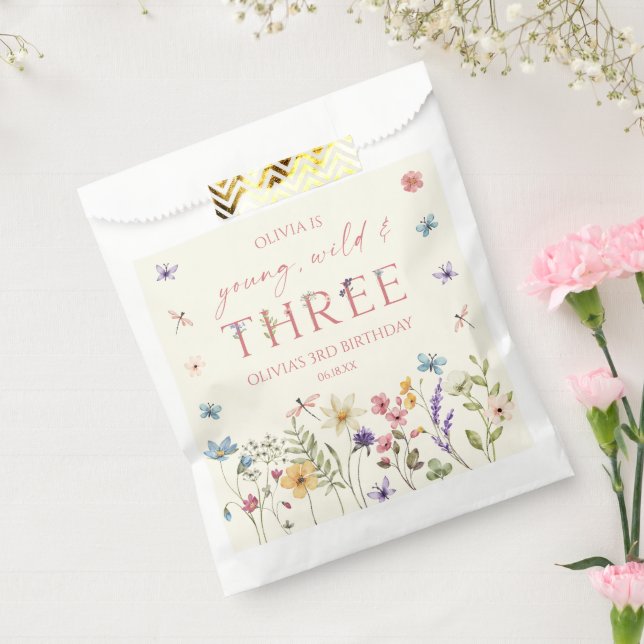 Young Wild & Three Wildflower 3rd Birthday Party Favour Bags (Sealed)