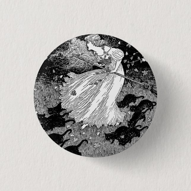 Young witch and black cats 3 cm round badge (Front)