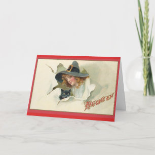 Young Witch & Black Cat - Halloween Card