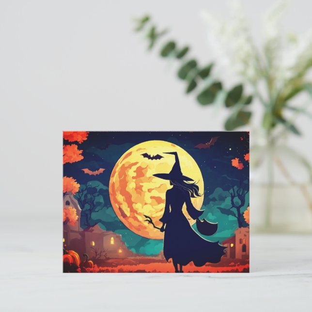Young Witch illustration Halloween Postcard (Standing Front)