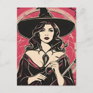 Young Witch with Big Magic Hat, Halloween Postcard