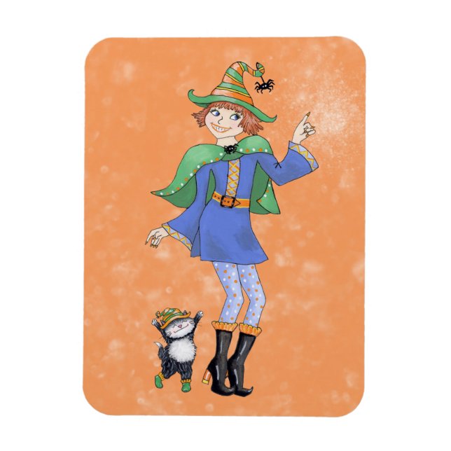 Young Witch with cat  Magnet (Vertical)
