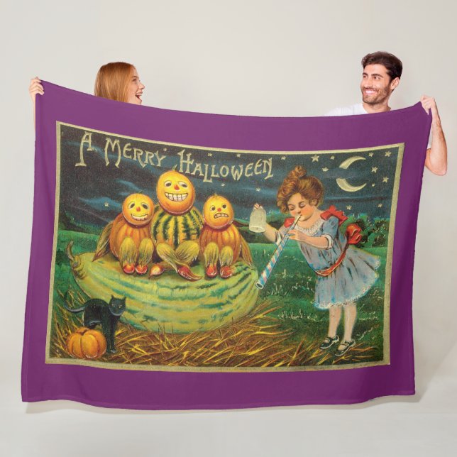 Young Witch's Brew: Pumpkin Men on Magick Altar Fleece Blanket (In Situ)