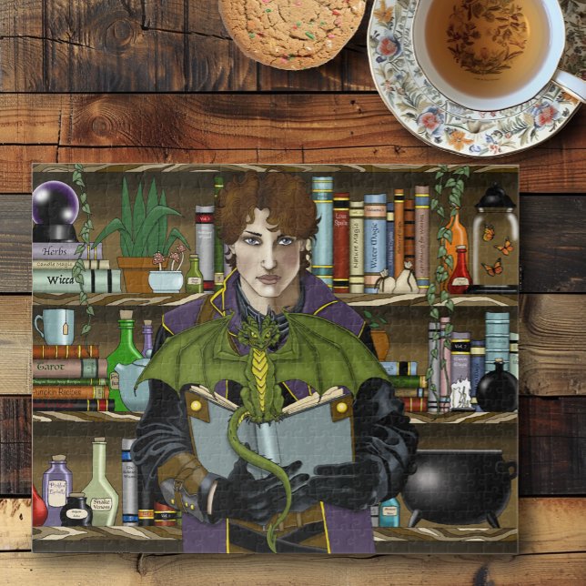 Young Wizard Fantasy Library Books Dragon Jigsaw Puzzle (Creator Uploaded)