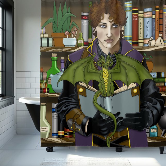 Young Wizard Fantasy Library Books Dragon Shower Curtain (Creator Uploaded)