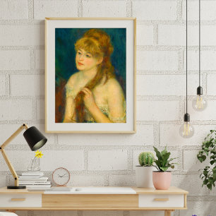 Young Woman Braiding Her Hair by Renoir Poster