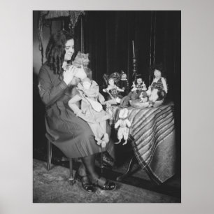 Young Woman, Cat & Dolls, 1920s Poster