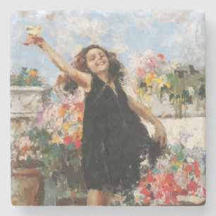 Young Woman Celebrating Victory (Vincenzo Irolli) Stone Coaster