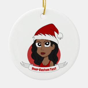 Young woman Christmas cartoon Ceramic Tree Decoration