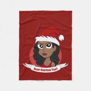 Young woman Christmas cartoon Fleece Blanket