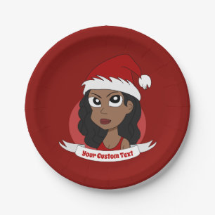 Young woman Christmas cartoon Paper Plate