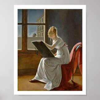 Young Woman Drawing Beside a Window Poster