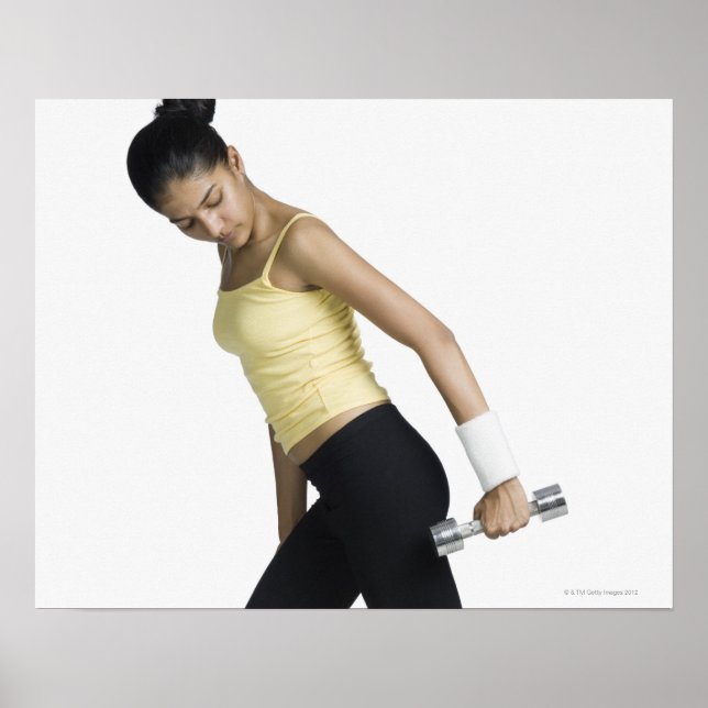 Young woman exercising with a dumbbell poster (Front)