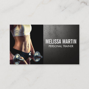Young Woman Holding Dumbbell Business Card