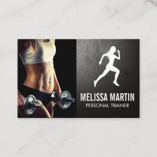 Young Woman Holding Dumbbells Fitness Logo Business Card