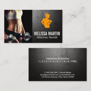 Young Woman Holding Dumbbells Fitness Logo Business Card