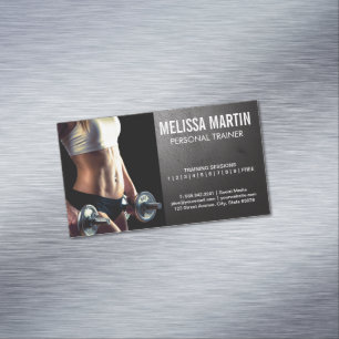 Young Woman Holding Dumbbells   Personal Training Magnetic Business Card