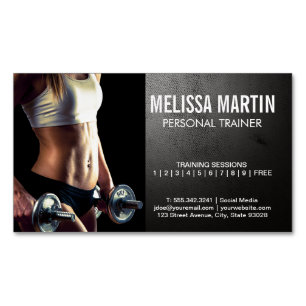 Young Woman Holding Dumbbells Training Magnetic Business Card