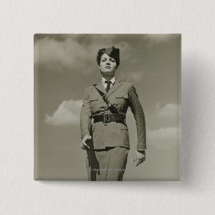 Young woman in military marching on rooftop 15 cm square badge