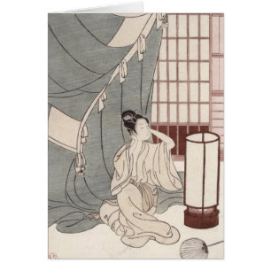 Young woman kneeling by her mosquito net, 1766