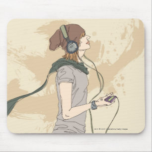 Young woman listening music mouse pad