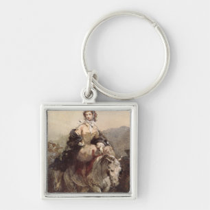 Young Woman on a Horse Key Ring