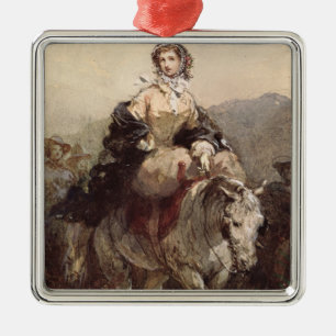 Young Woman on a Horse Metal Tree Decoration