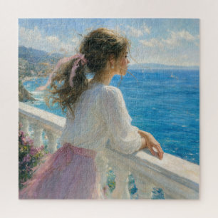 Young Woman on an Ocean Balcony Impressionism Jigsaw Puzzle