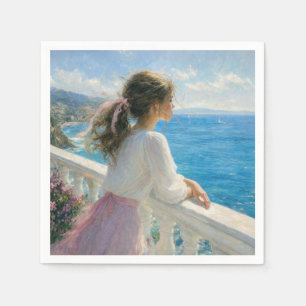 Young Woman on an Ocean Balcony Impressionism Napkin