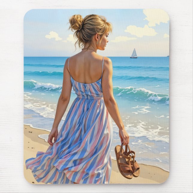 Young Woman On the Beach Mouse Pad (Front)