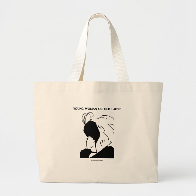 Young Woman Or Old Lady? (Optical Illusion) Large Tote Bag (Front)