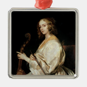 Young Woman Playing a Viola da Gamba Metal Tree Decoration