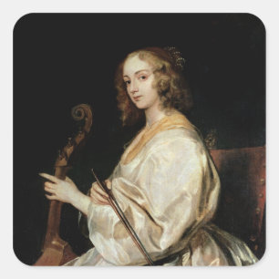 Young Woman Playing a Viola da Gamba Square Sticker