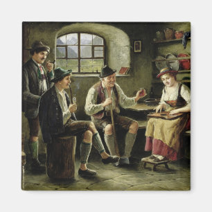 Young Woman Playing a Zither Magnet