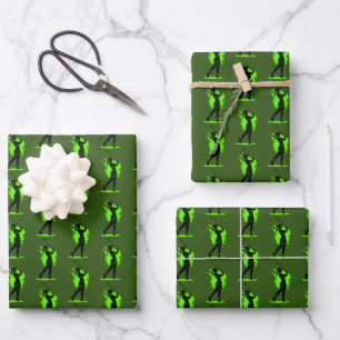 Young Woman Playing Golf Green Black Pattern Gift Wrapping Paper Sheet