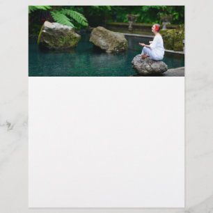 Young woman practices yoga flyer